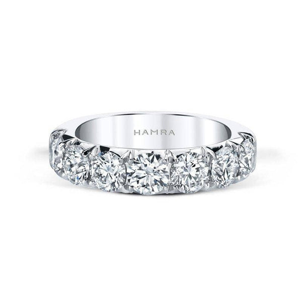 Seven diamond band with 2.52 carats total weight in round brilliant cut diamonds set in platinum.